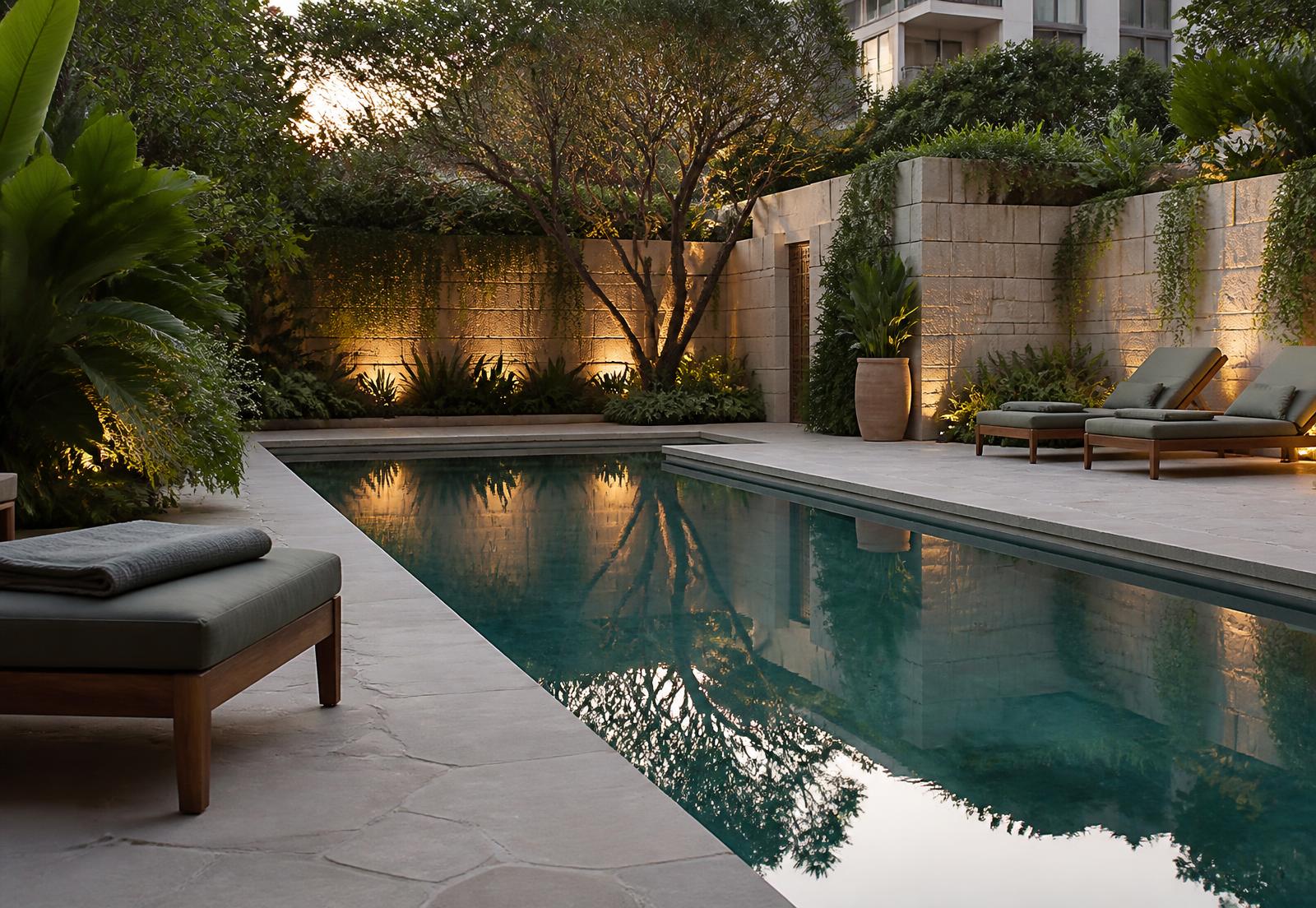 Concept image of a private landscaped residents pool terrace